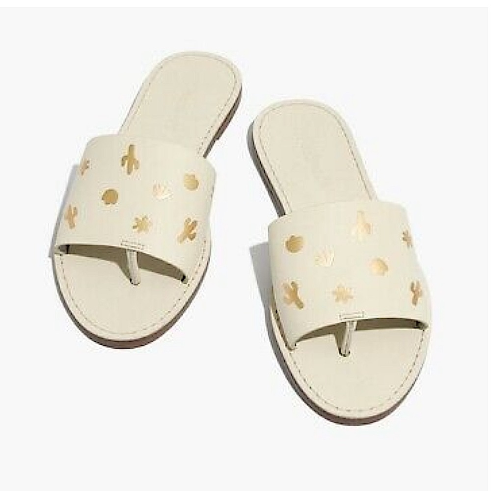 MADEWELL Cream Sandals with Gold Embossed Cactus SZ 9